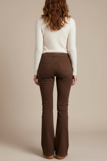 Pantalon Chino Marron Évasé Coton Confortable Femme - vue 2