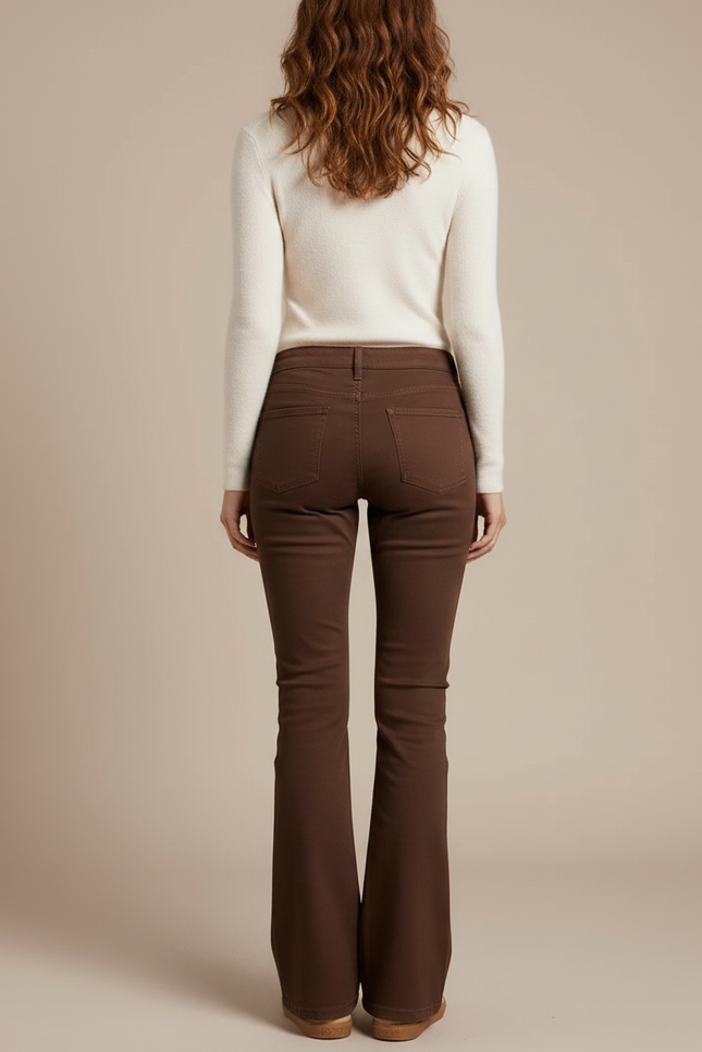 Pantalon Chino Marron Évasé Coton Confortable Femme - vue 2