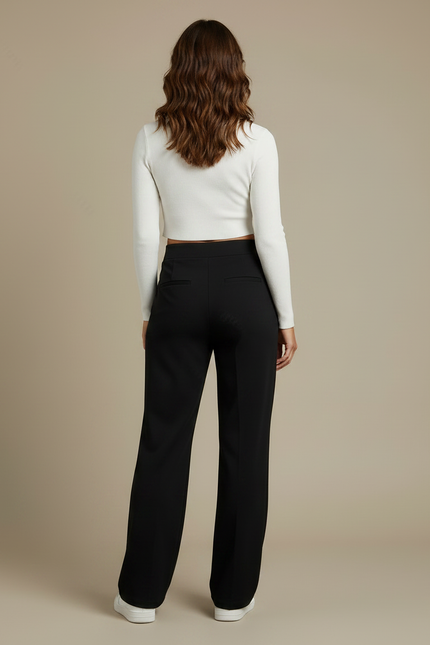 Pantalon Chino Noir Fluide Taille Haute Élégant - Polyester - vue 2