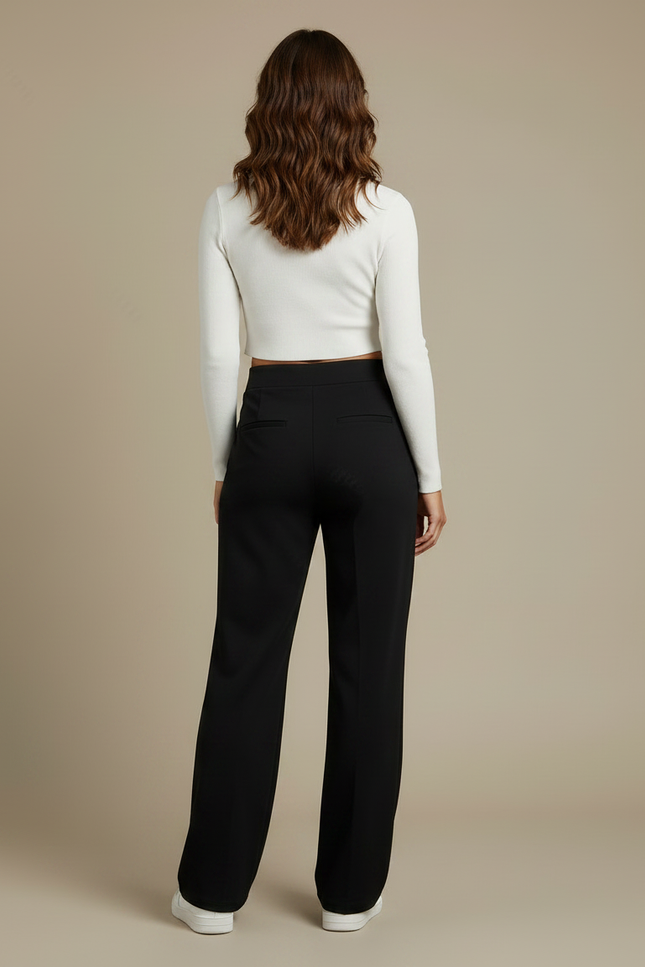 Pantalon Chino Noir Fluide Taille Haute Élégant - Polyester - vue 2