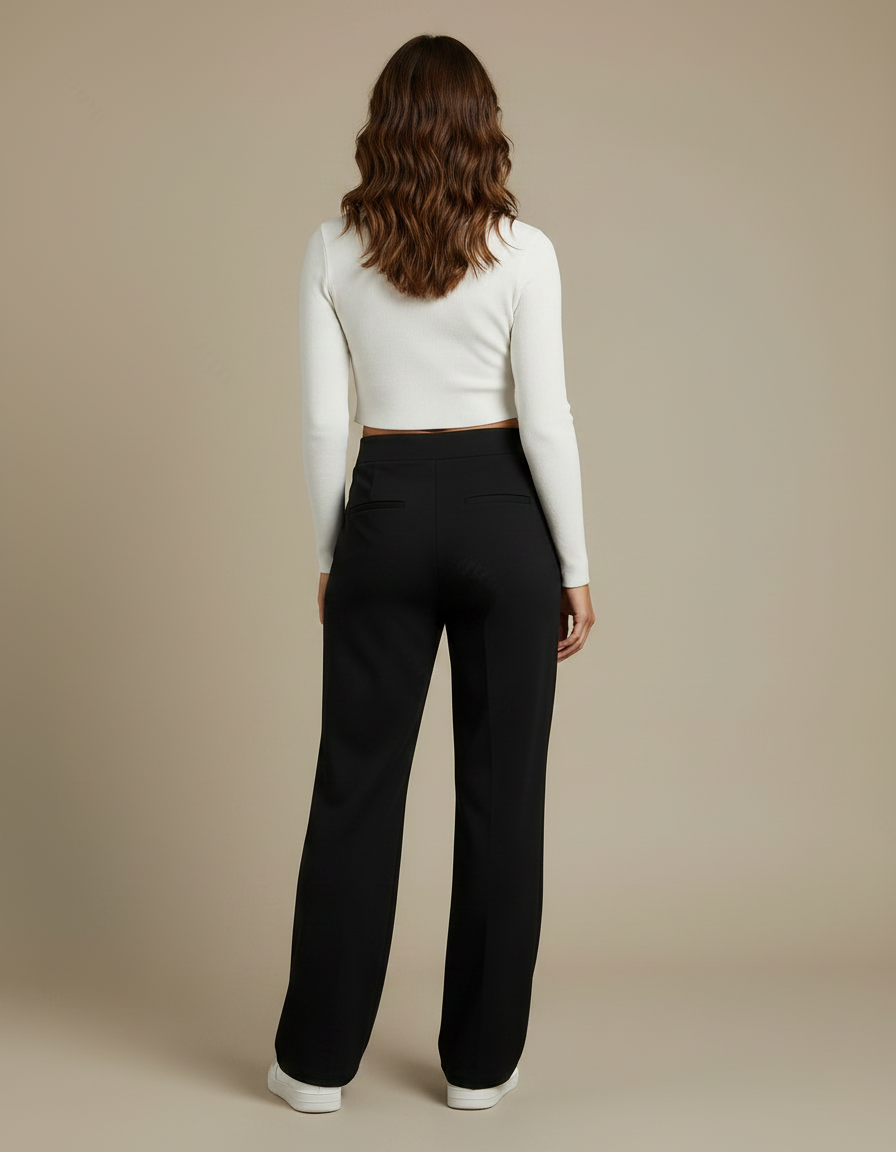 Pantalon Chino Noir Fluide Taille Haute Élégant - Polyester - vue 2