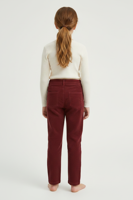 Pantalon Chino Bordeaux Côtelé Taille Haute Fille - Cordé - vue 2