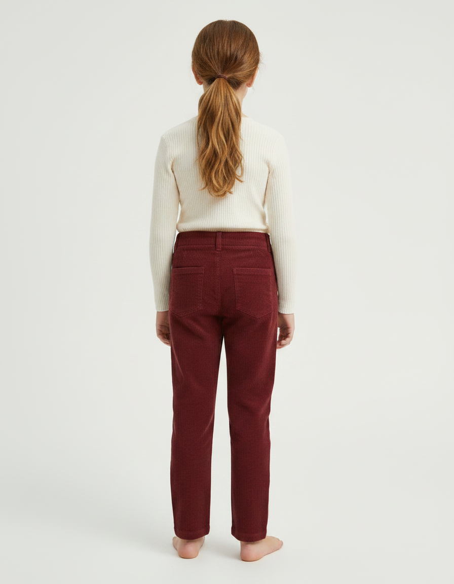 Pantalon Chino Bordeaux Côtelé Taille Haute Fille - Cordé - vue 2