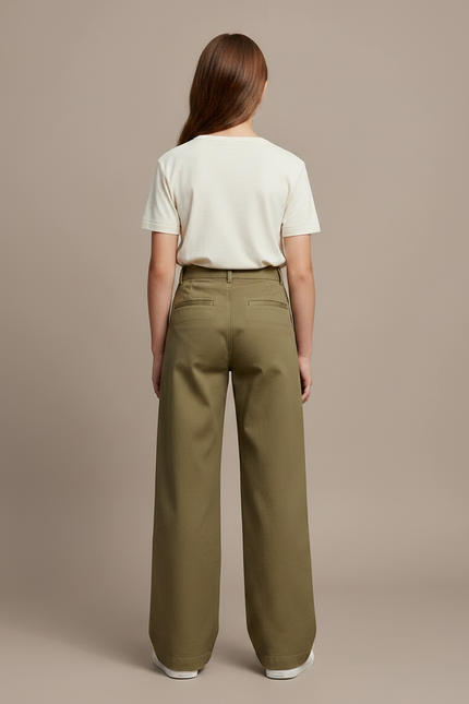 Pantalon Chino Kaki Ample Décontracté Fille - Gabardine - vue 2
