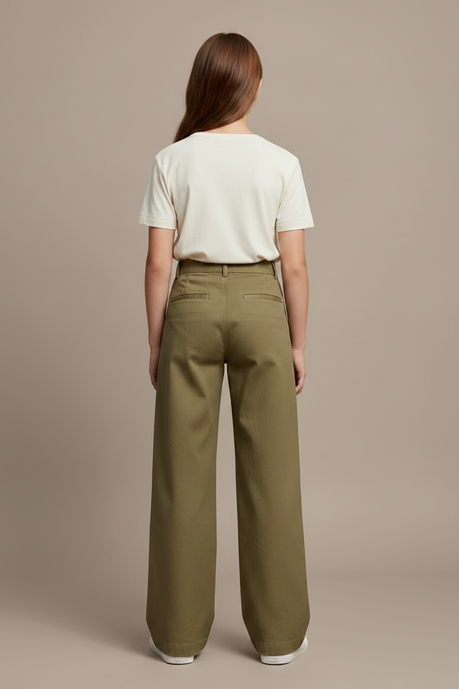 Pantalon Chino Kaki Ample Décontracté Fille - Gabardine - vue 2