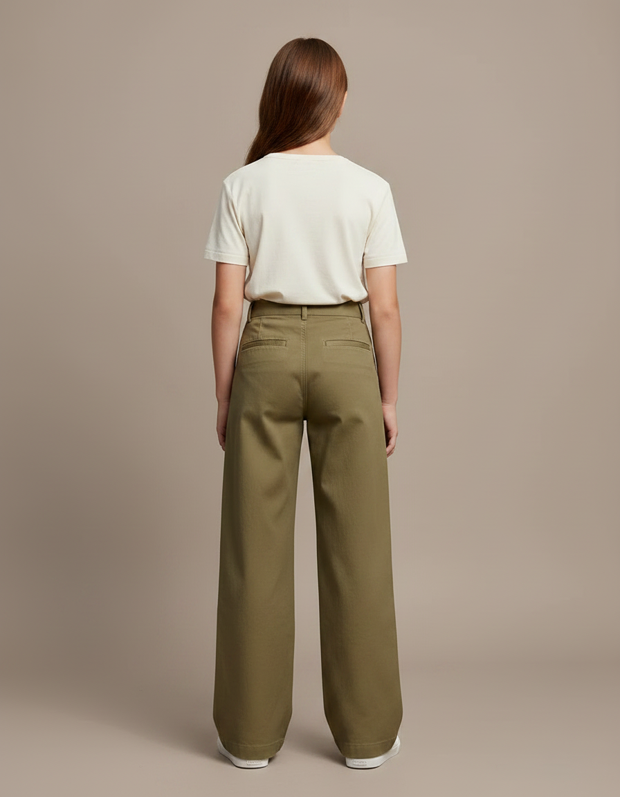 Pantalon Chino Kaki Ample Décontracté Fille - Gabardine - vue 2
