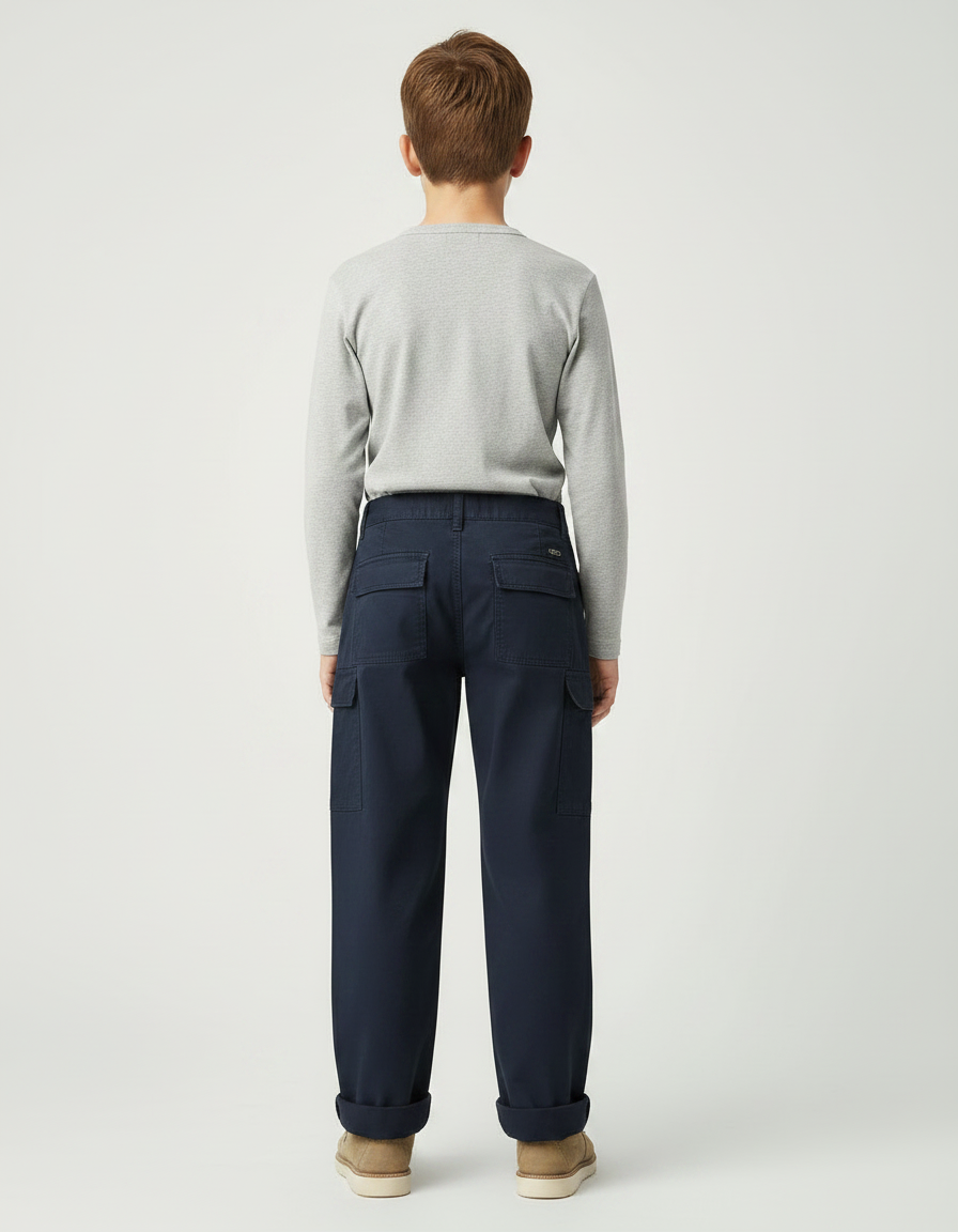 Pantalon Chino Marine Coton Ample Garçon Décontracté - vue 2
