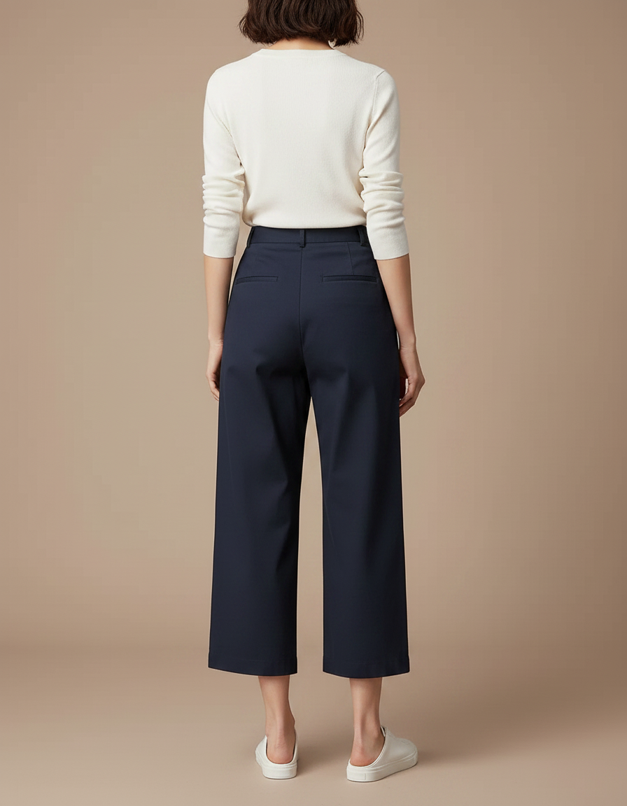 Pantalon Chino Marine Ample Fluide Décontracté Femme - Gabardine - vue 2