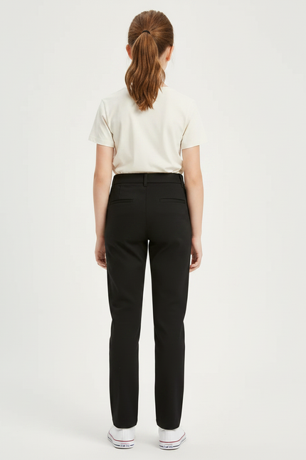 Pantalon Chino Noir Coupe Droite Décontracté Fille - Gabardine - vue 2