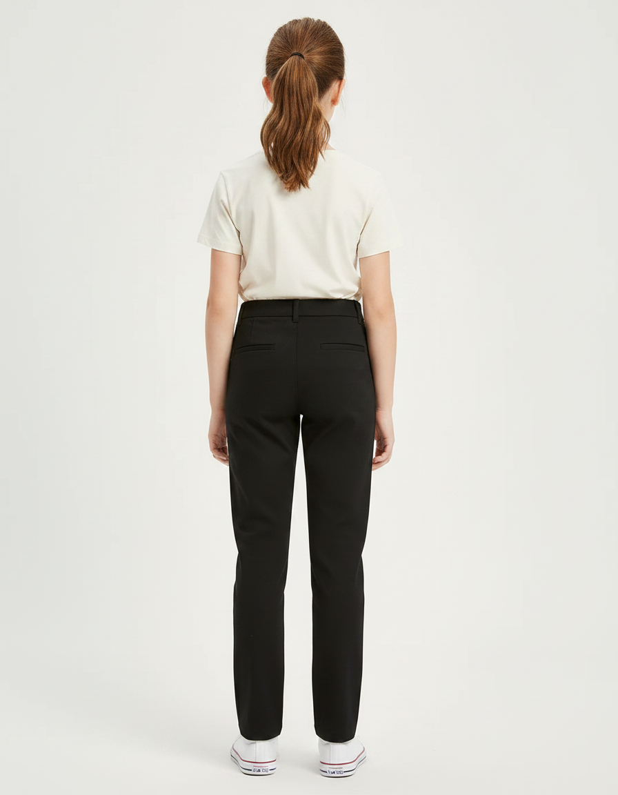 Pantalon Chino Noir Coupe Droite Décontracté Fille - Gabardine - vue 2