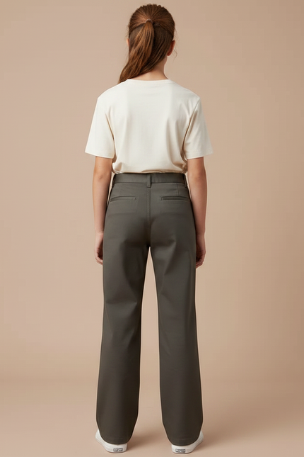 Pantalon Chino Kaki Coupe Droite Fille Décontracté - Gabardine - vue 2