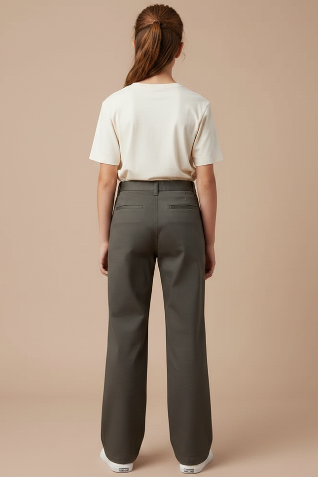 Pantalon Chino Kaki Coupe Droite Fille Décontracté - Gabardine - vue 2