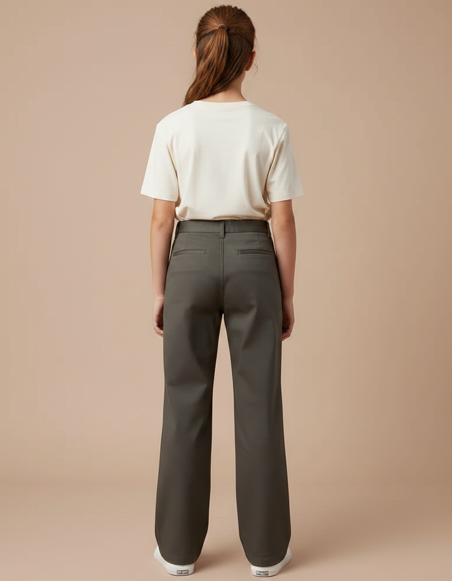 Pantalon Chino Kaki Coupe Droite Fille Décontracté - Gabardine - vue 2