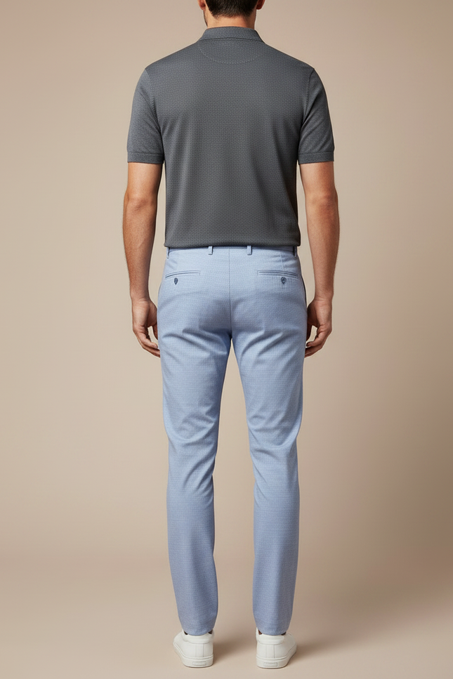 Pantalon Chino Bleu Ciel Droit Micro-Motif Élégant Homme - Coton - vue 2