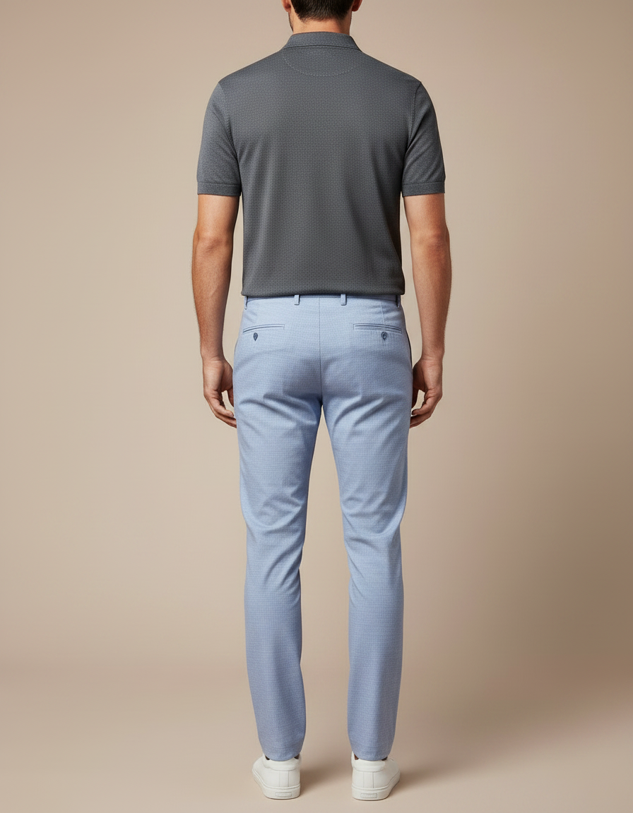 Pantalon Chino Bleu Ciel Droit Micro-Motif Élégant Homme - Coton - vue 2