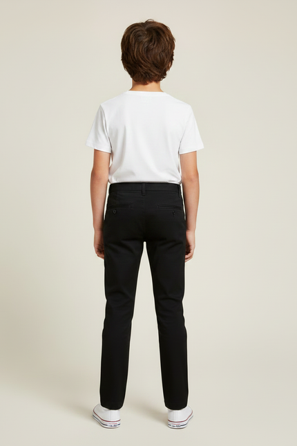 Pantalon Chino Noir Coton Coupe Droite Garçon - vue 2
