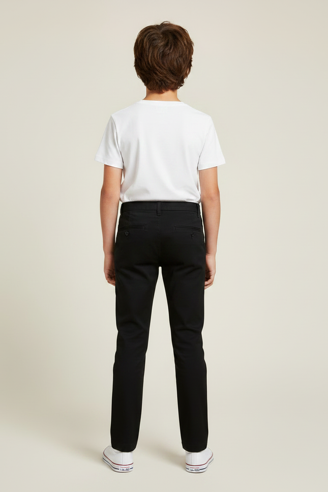 Pantalon Chino Noir Coton Coupe Droite Garçon - vue 2