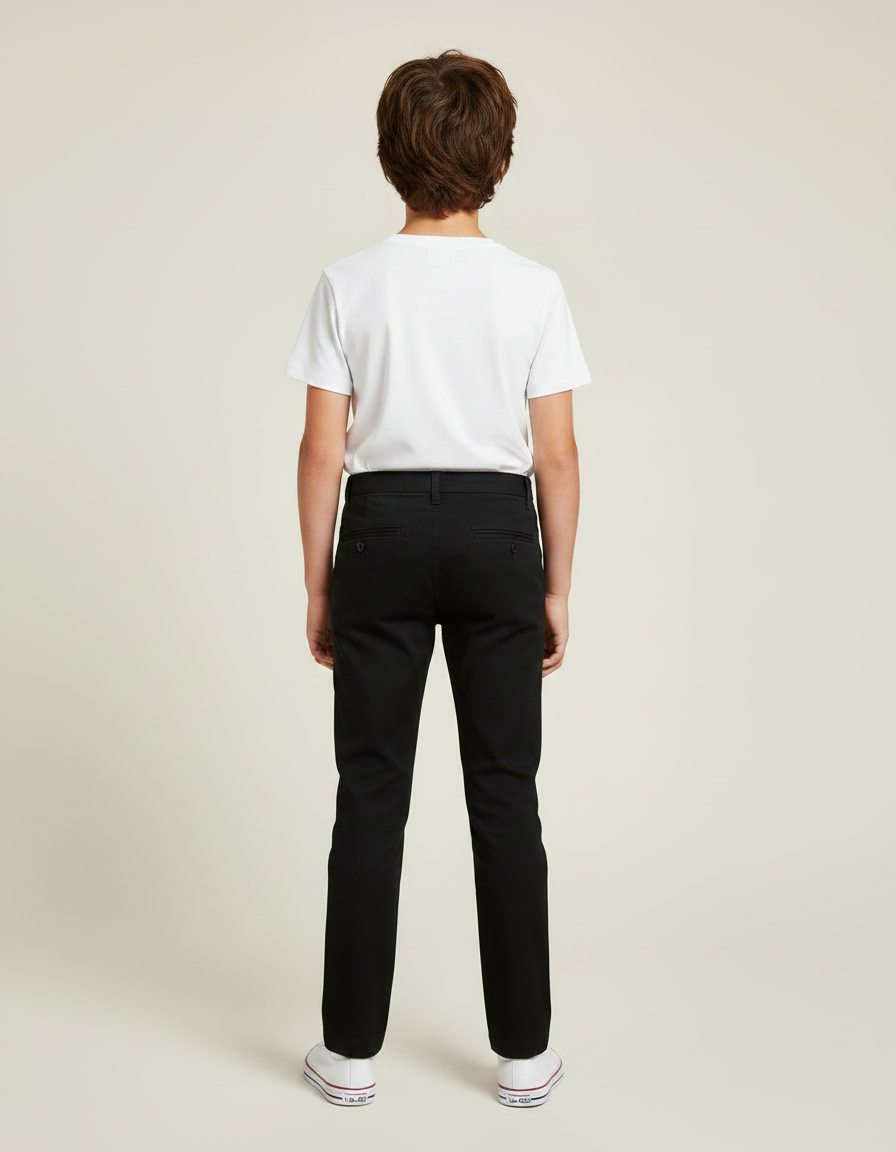 Pantalon Chino Noir Coton Coupe Droite Garçon - vue 2