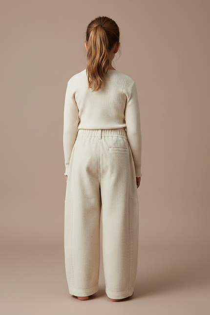 Pantalon Chino Côtelé Crème Ample Décontracté Enfant - Beige Cordé - vue 2
