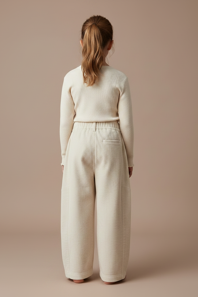 Pantalon Chino Côtelé Crème Ample Décontracté Enfant - Beige Cordé - vue 2