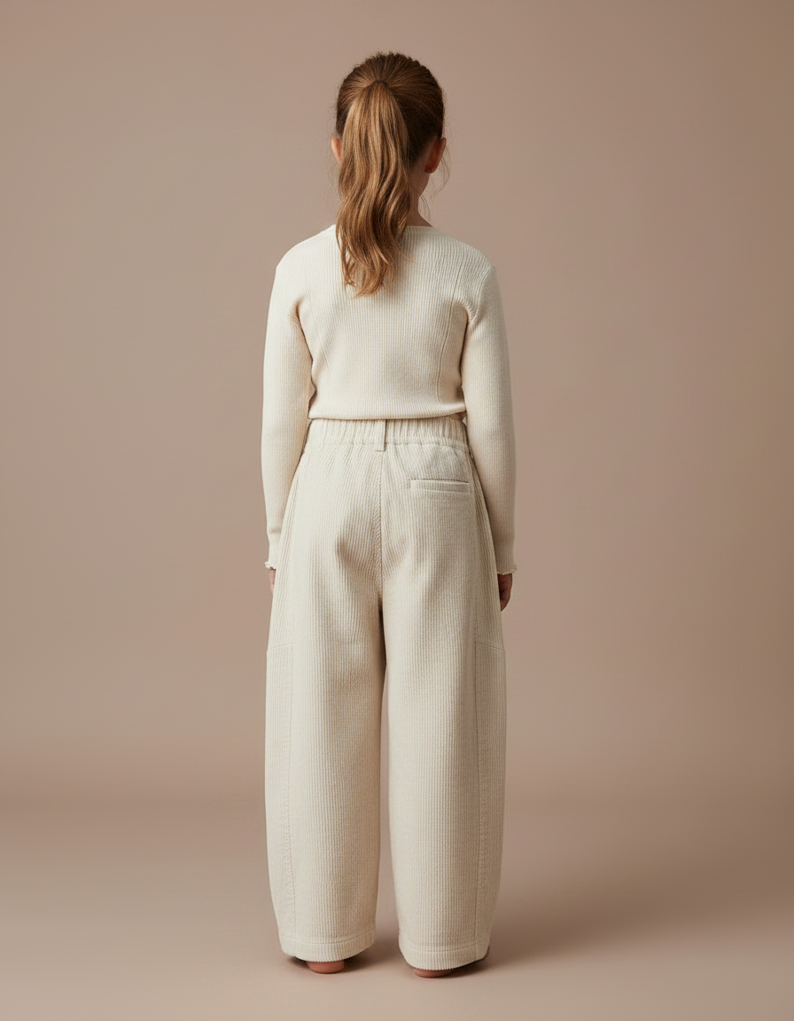 Pantalon Chino Côtelé Crème Ample Décontracté Enfant - Beige Cordé - vue 2
