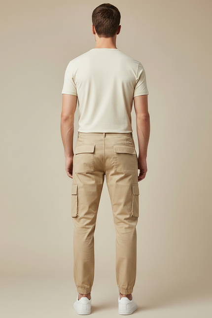 Pantalon Chino Beige Cargo Jogger Coton Homme - vue 2