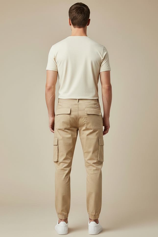 Pantalon Chino Beige Cargo Jogger Coton Homme - vue 2