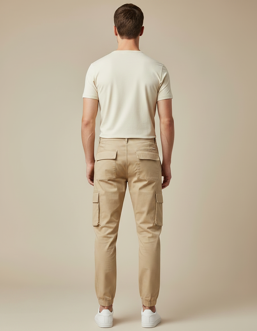Pantalon Chino Beige Cargo Jogger Coton Homme - vue 2