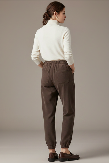Pantalon Chino Marron Élastique Taille Haute Confortable - Gabardine - vue 2