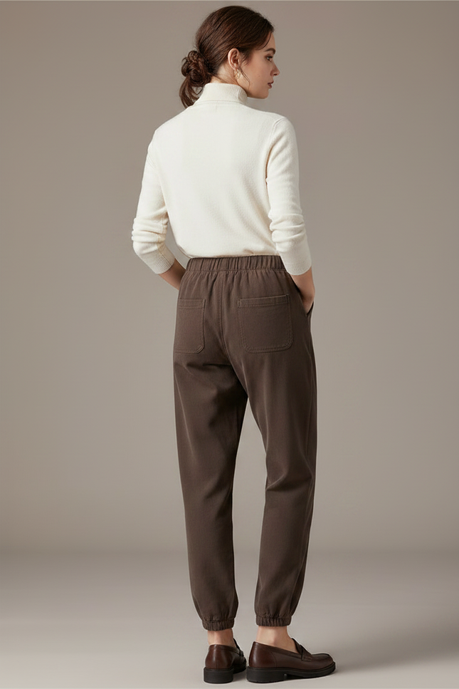 Pantalon Chino Marron Élastique Taille Haute Confortable - Gabardine - vue 2
