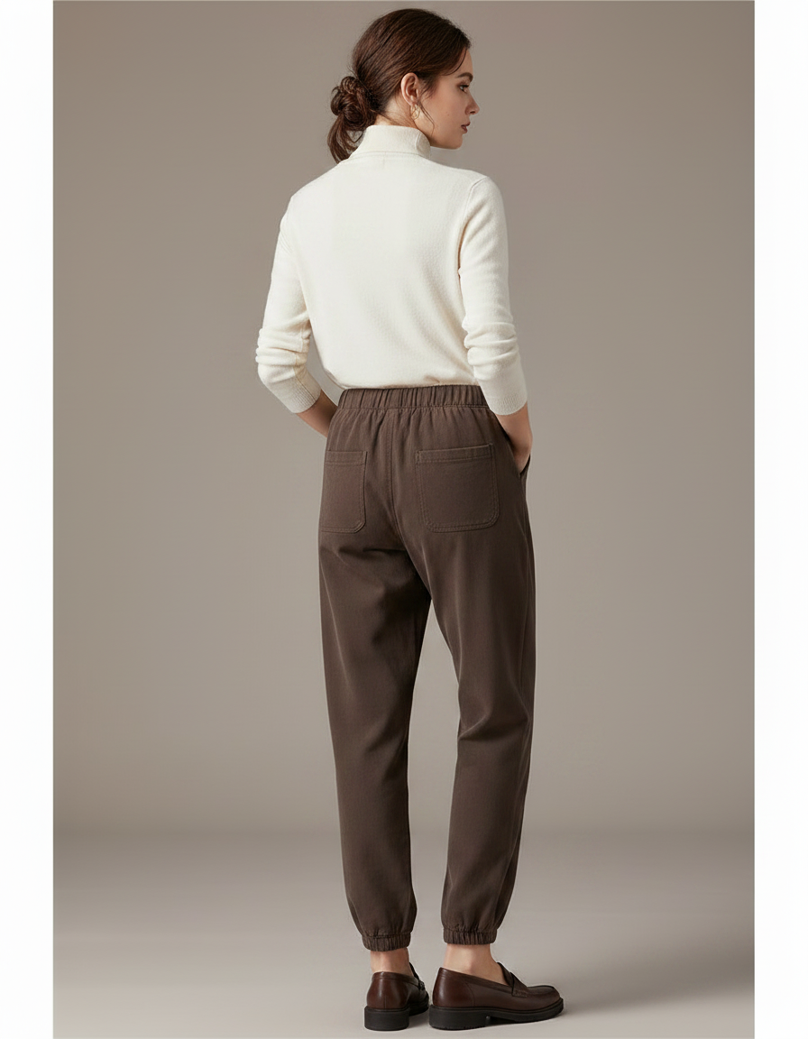 Pantalon Chino Marron Élastique Taille Haute Confortable - Gabardine - vue 2