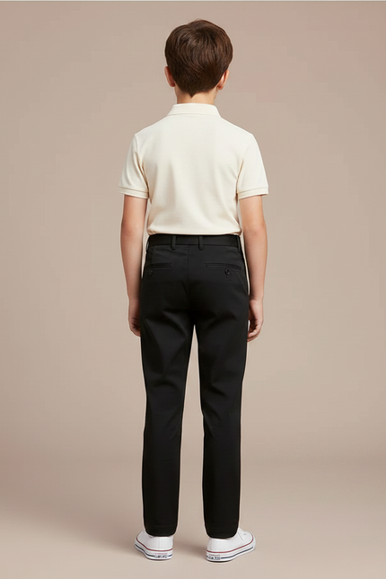 Pantalon Chino Noir Droit Coton Enfant Décontracté - vue 2