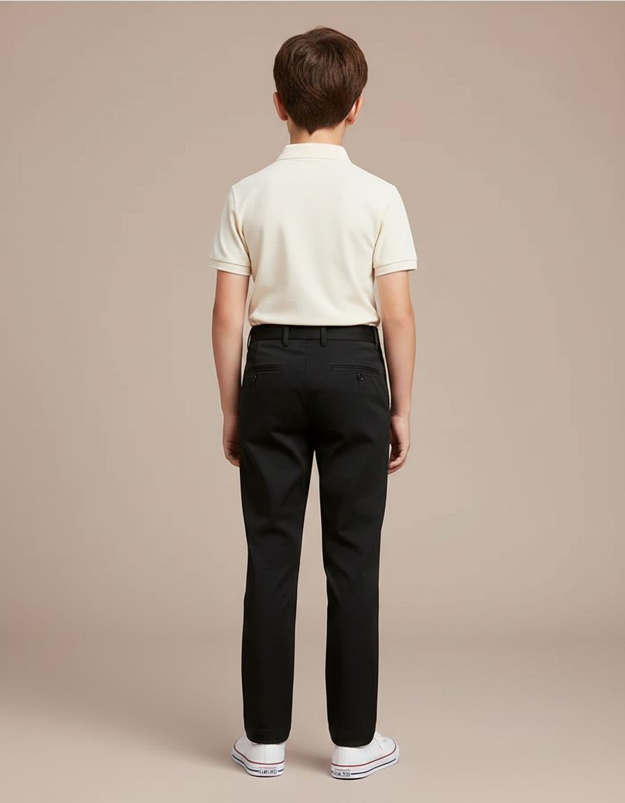 Pantalon Chino Noir Droit Coton Enfant Décontracté - vue 2