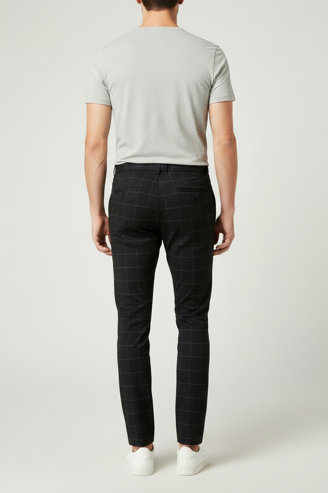 Pantalon Chino Noir Carreaux Slim Homme Tendance - Gabardine - vue 2