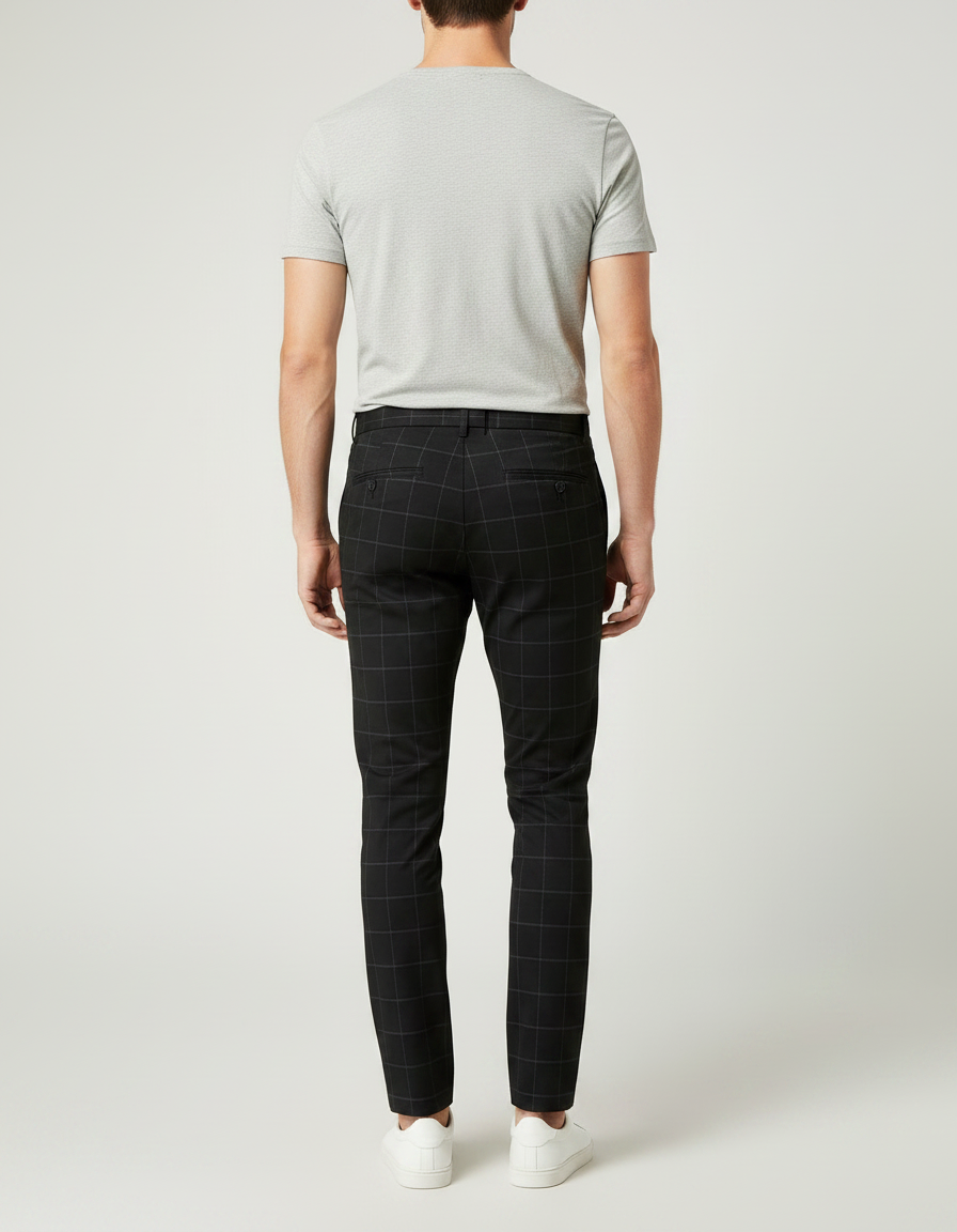 Pantalon Chino Noir Carreaux Slim Homme Tendance - Gabardine - vue 2