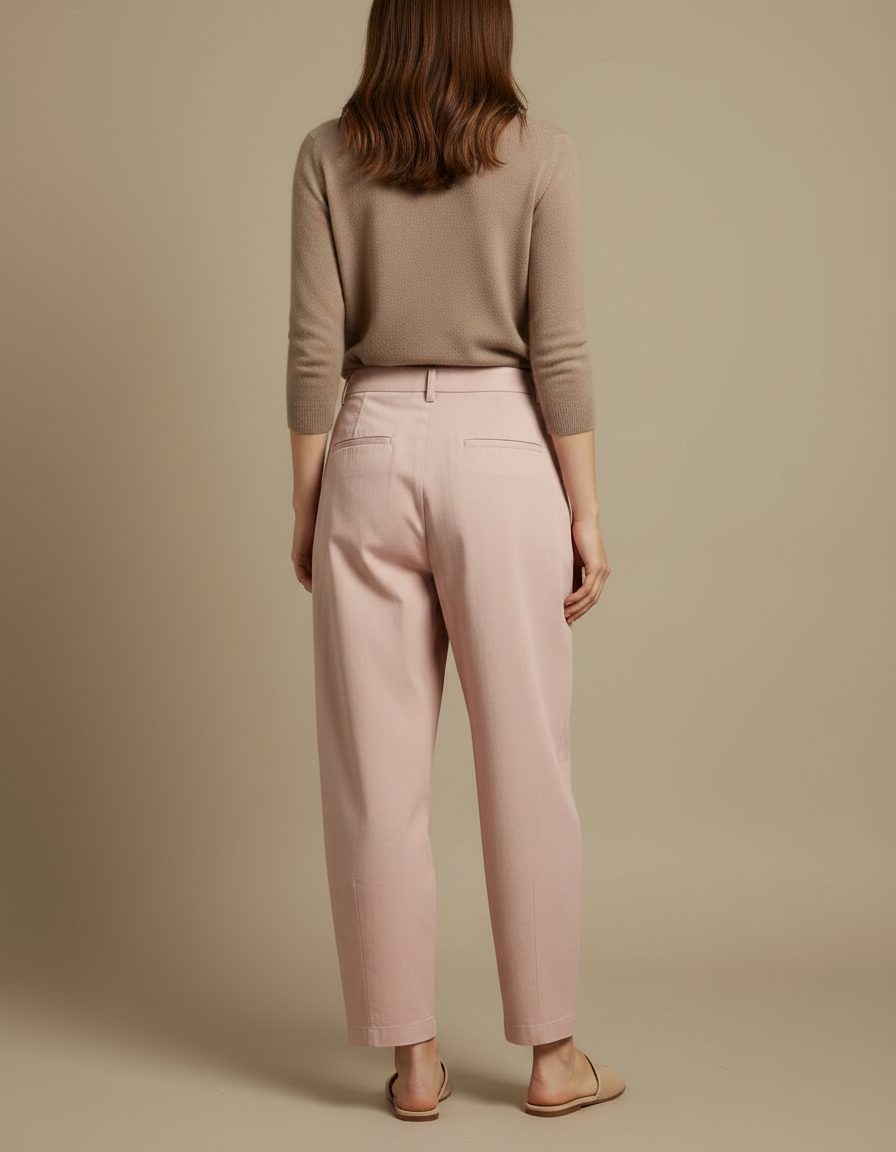 Pantalon Chino Rose Ample Taille Haute Décontracté - Gabardine - vue 2