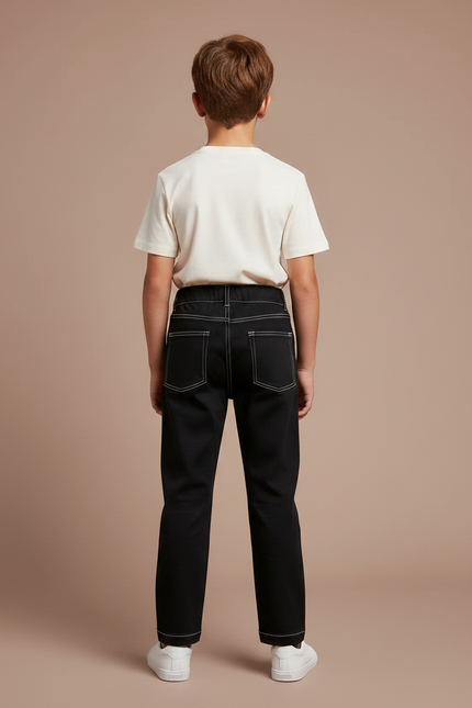 Pantalon Chino Noir Coton Coutures Contrastées Garçon - vue 2