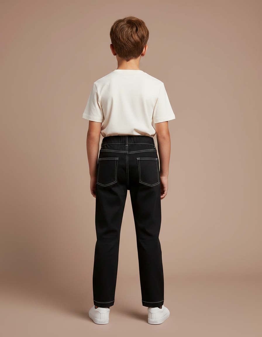 Pantalon Chino Noir Coton Coutures Contrastées Garçon - vue 2