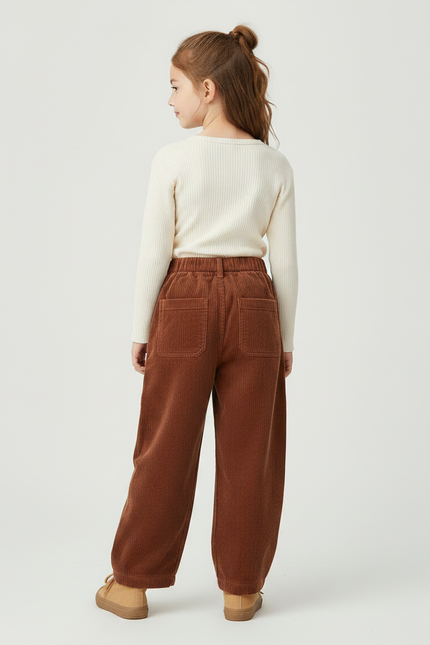 Pantalon Chino Côtelé Marron Ample Décontracté Enfant - Cordé - vue 2