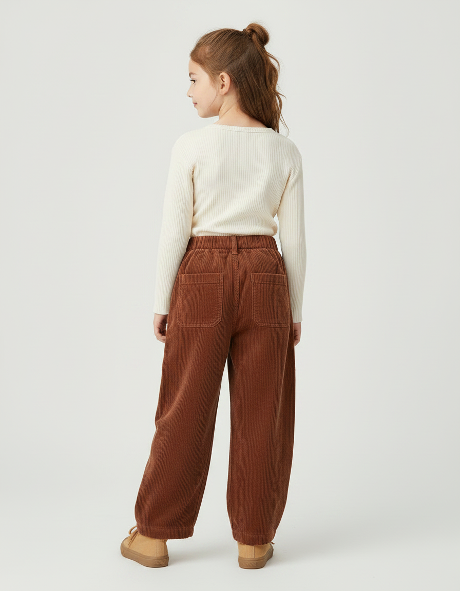 Pantalon Chino Côtelé Marron Ample Décontracté Enfant - Cordé - vue 2