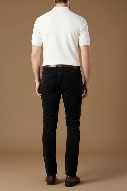 Pantalon Chino Noir Côtelé Ajusté Élégant Homme - Cordé - vue 2