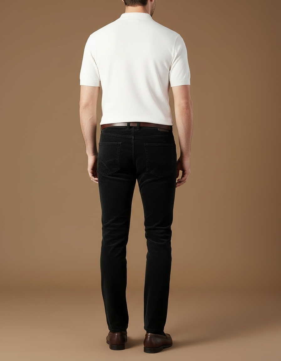 Pantalon Chino Noir Côtelé Ajusté Élégant Homme - Cordé - vue 2
