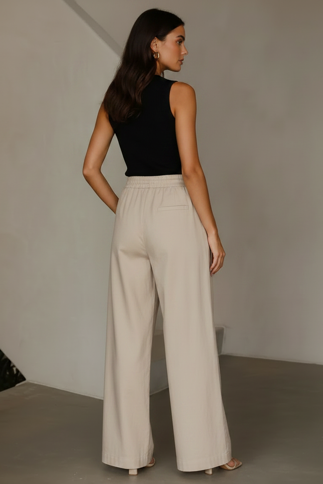 Pantalon Chino Beige Taille Haute Ample Fluide Élégant - Gabardine - vue 2