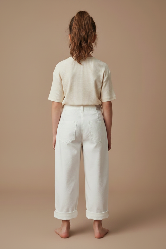 Pantalon Chino Blanc Coton Ample Enfant - Gabardine - vue 2