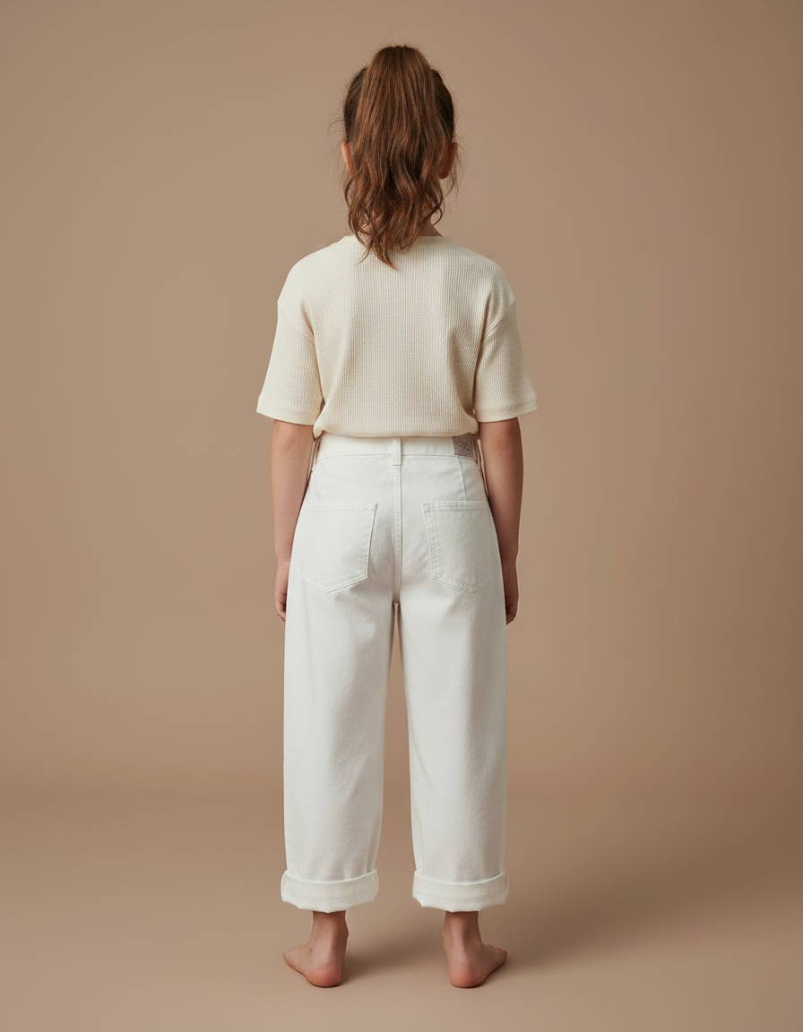Pantalon Chino Blanc Coton Ample Enfant - Gabardine - vue 2