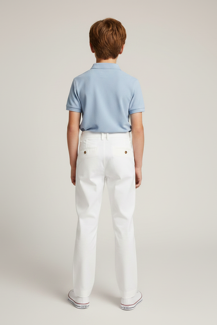 Pantalon Chino Blanc Taille Haute Décontracté Enfant - Coton - vue 2
