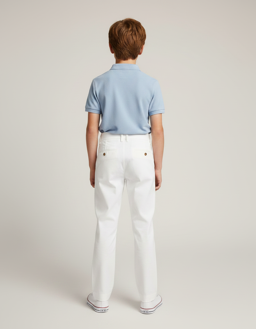 Pantalon Chino Blanc Taille Haute Décontracté Enfant - Coton - vue 2
