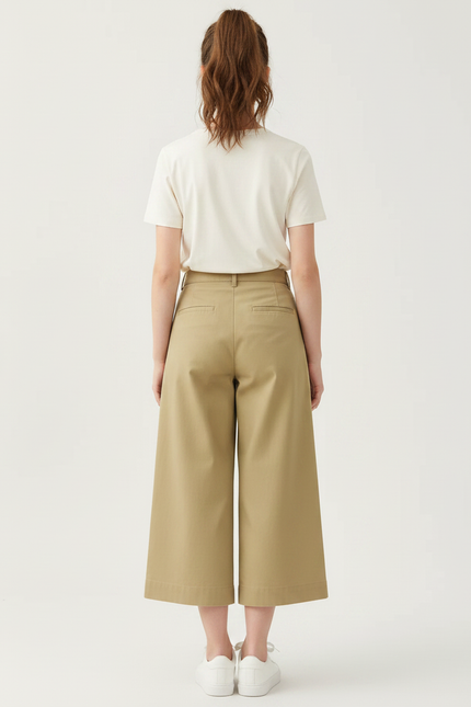 Pantalon Chino Kaki Ample Plissé Coton Décontracté - vue 2
