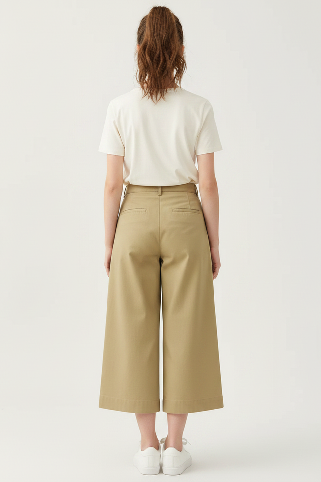 Pantalon Chino Kaki Ample Plissé Coton Décontracté - vue 2