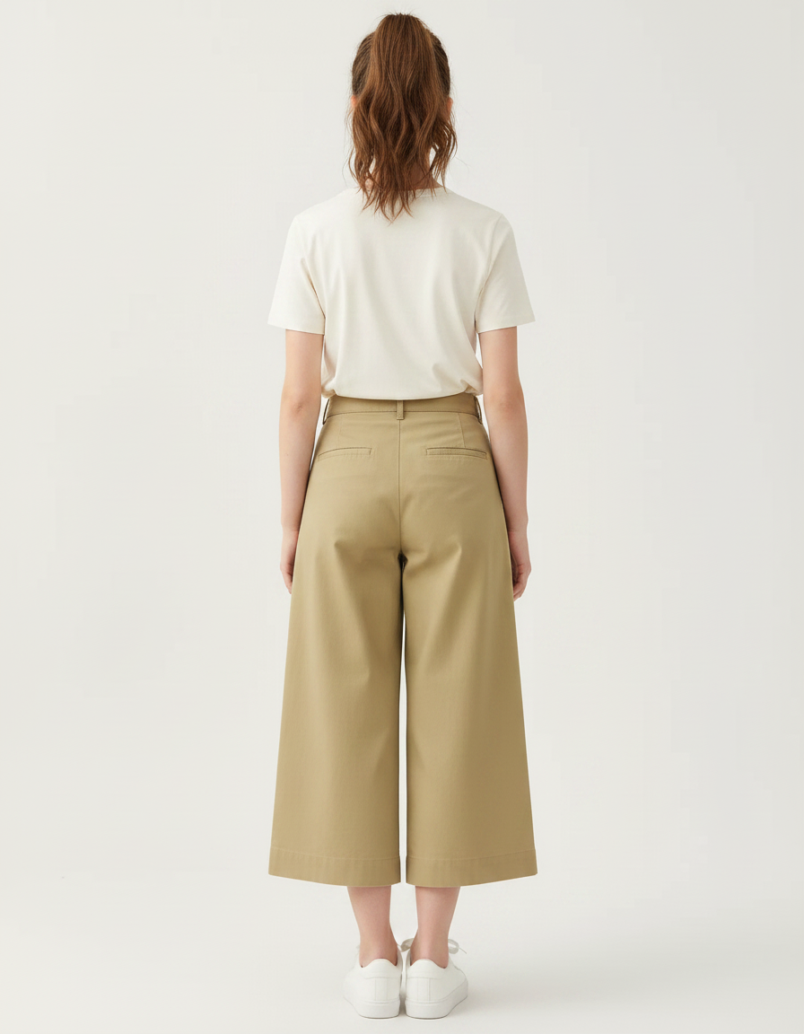 Pantalon Chino Kaki Ample Plissé Coton Décontracté - vue 2